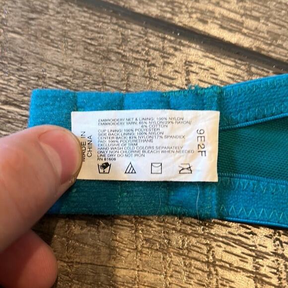 Natori Teal Green Full Coverage Lightly Lined Floral Lace Bra Size 36DD - Picture 8 of 8